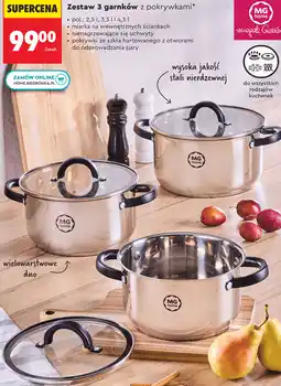 Biedronka Zestaw 3 garnków z pokrywkami MG home Magda Gessler oferta