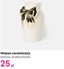 Pepco Wazon ceramiczny kremowy, ze złotą kokardą oferta