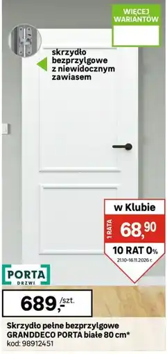 Leroy Merlin Skrzydło pełne bezprzylgowe GRANDDECO PORTA białe oferta