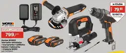 Leroy Merlin Zestaw WX955 wiertarko-wkrętarka + wyrzynarka + szlifierka kątowa + ładowarka + 2 baterie WORX oferta