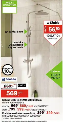 Leroy Merlin Kabina walk-in REMIX 70 x 200 cm oferta