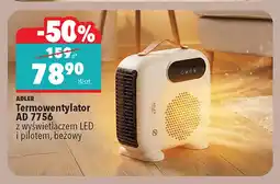 Biedronka Termowentylator Ad 7756 z wyświetlaczem LED i pilotem beżowy Adler oferta