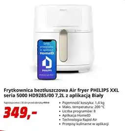 Media Markt Frytkownica beztłuszczowa Philips Xxl seria 5000 HD9285/00 7,2 l z aplikacją biały oferta