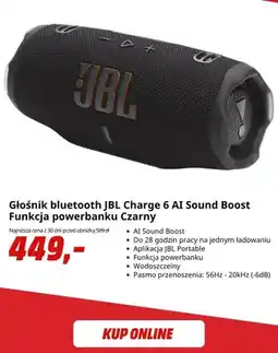 Media Markt Głośnik bluetooth Jbl Charge 6 Ai Sound Boost funkcja powerbanku czarny oferta