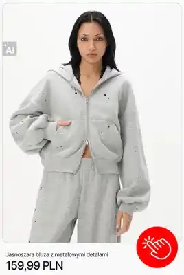 Jasnoszara bluza z metalowymi detalami Cropp