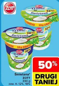 Carrefour Śmietana Zott Primo 330 g zaw. tł. 12%, 18% oferta