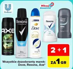 Carrefour Wszystkie dezodoranty marek: Dove, Rexona, Axe oferta