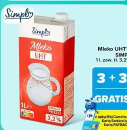 Carrefour Mleko UHT SIMPL 1 l, zaw. tł. 3,2% oferta