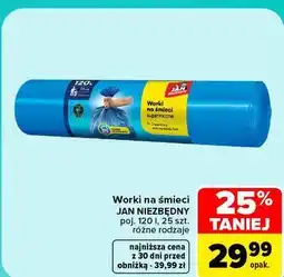 Carrefour Worki na śmieci JAN NIEZBĘDNY poj. 120 l, 25 szt., różne rodzaje oferta