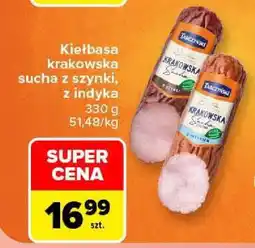 Carrefour Kiełbasa krakowska sucha z szynki, z indyka oferta