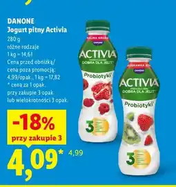 Lidl Jogurt pitny Activia malina granat Danone oferta