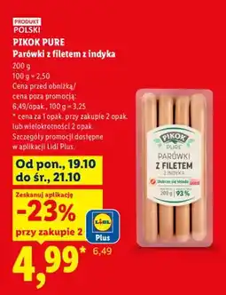 Lidl Parówki z filetem z indyka Pikok Pure oferta