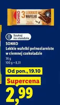 Lidl Lekkie wafelki pełnoziarniste w ciemnej czekoladzie Sonko oferta