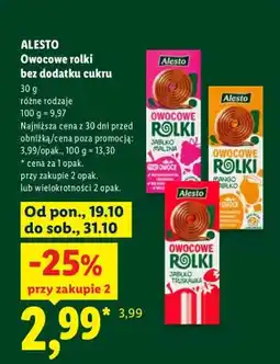 Lidl Owocowe rolki bez dodatku cukru jabłko malina Alesto oferta