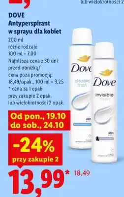 Lidl Antyperspirant w sprayu dla kobiet classic fresh Dove oferta
