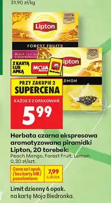 Biedronka Herbata czarna ekspresowa aromatyzowana piramidki Lipton Peach Mango oferta