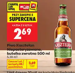 Biedronka Piwo Kasztelan Niepasteryzowane, butelka zwrotna oferta