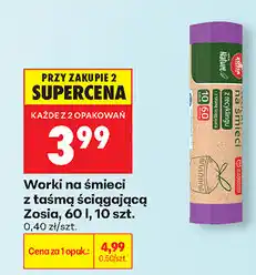 Biedronka Worki na śmieci z taśmą ściągającą Zosia, 60 l, 10 szt oferta