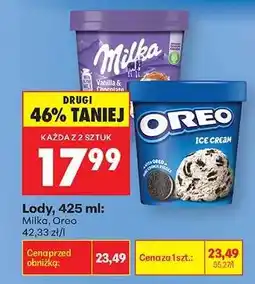 Biedronka Lody, 425 ml: Milka, Oreo oferta