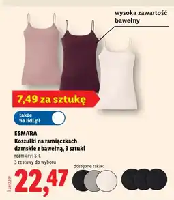 Lidl Koszulki na ramiączkach damskie z bawełną 3-pak Esmara oferta