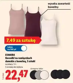 Lidl ESMARA Koszulki na ramiączkach damskie z bawełną, 3 sztuki oferta