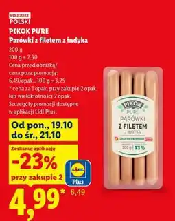Lidl PIKOK PURE Parówki z filetem z indyka oferta