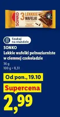 Lidl SONKO Lekkie wafelki pełnoziarniste w ciemnej czekoladzie oferta