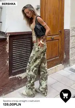 Bershka Spodnie o kroju straight z nadrukiem Bershka oferta
