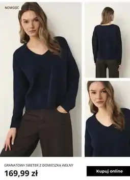 Greenpoint Granatowy sweter z domieszką wełny Greenpoint oferta