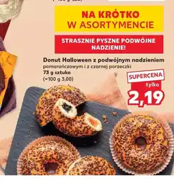 Kaufland Donut Halloween z podwójnym nadzieniem pomarańczowym i z czarnej porzeczki oferta