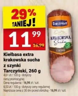Twój Market Kiełbasa extra krakowska sucha z szynki Tarczyński oferta