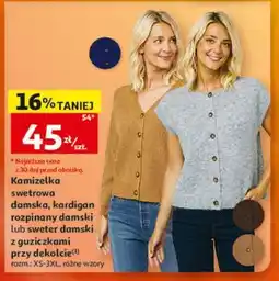 Auchan Kamizelka swetrowa damska, kardigan rozpinany damski lub sweter damski z guziczkami przy dekolcie oferta