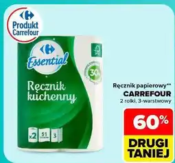 Carrefour Market Ręcznik papierowy Carrefour Essential 2 rolki, 3-warstwowy oferta