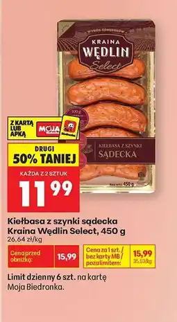 Biedronka Kiełbasa z szynki sądecka Kraina Wędlin Select, 450 g oferta