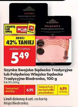 Biedronka Szynka Swojska Sądecka Tradycyjna lub Polędwica Wiejska Sądecka Tradycyjna Biedronka, 100 g oferta