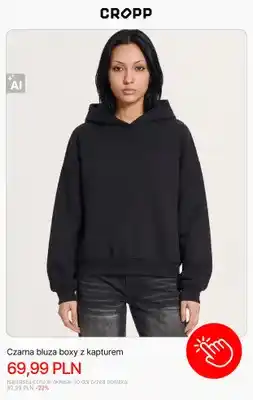 Cropp Czarna bluza boxy z kapturem Cropp oferta