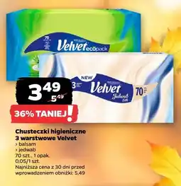 Netto Chusteczki higieniczne 3-warstwowe Velvet balsam oferta