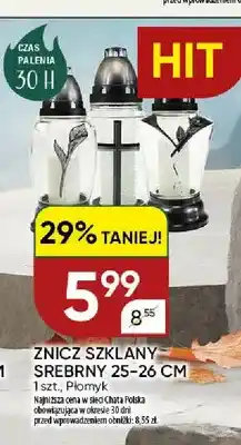 Chata Polska Znicz szklany srebrny 25-26 cm Płomyk oferta