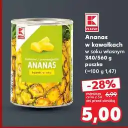 Kaufland Ananas w kawałkach w soku własnym 340/560 g puszka oferta