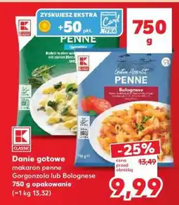 Kaufland Danie gotowe makaron penne Gorgonzola lub Bolognese oferta