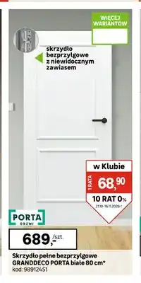 Leroy Merlin Skrzydło pełne bezprzylgowe Granddeco Porta białe 80 cm oferta