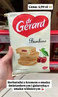 Dino Herbatniki Dr Gerard Bambino z kremem o smaku śmietankowym i galaretką wiśniową oferta