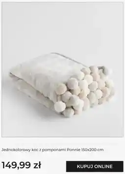 Home&You Jednokolorowy koc z pomponami Ponnie 150x200 cm Home & you oferta