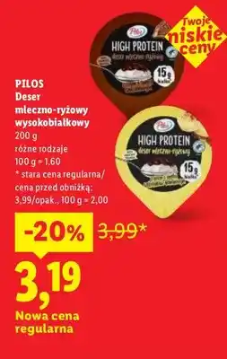 Lidl Deser mleczno-ryżowy wysokobiałkowy Pilos oferta