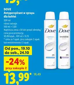 Lidl Antyperspirant w sprayu dla kobiet Dove classic fresh oferta