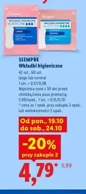 Lidl Wkładki higieniczne large Siempre oferta