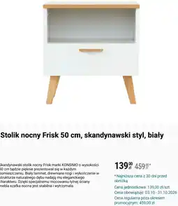 Biedronka Stolik nocny Frisk 50 cm, skandynawski styl, biały oferta