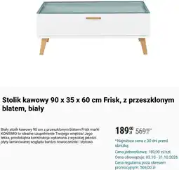 Biedronka Stolik kawowy 90 x 35 x 60 cm Frisk, z przeszklonym blatem, biały KONSIMO oferta