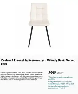 Biedronka Zestaw 4 krzeseł tapicerowanych Vilandy Basic Velvet, ecru oferta