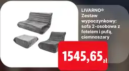 Lidl LIVARNO Zestaw wypoczynkowy: sofa 2-osobowa z fotelem i pufą, ciemnoszary oferta